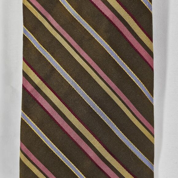 J CREW VINTAGE MEN'S 100% SILK BROWN/GOLD/PINK WHITE STRIPED NECK TIE - Picture 3 of 8